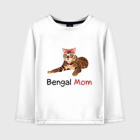 Детский лонгслив хлопок с принтом Мама бенгальского кота , 100% хлопок | круглый вырез горловины, полуприлегающий силуэт, длина до линии бедер | бенгал | бенгальский кот | кот | кошка | мама