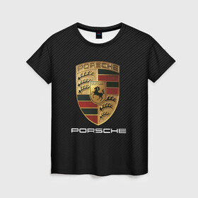 Женская футболка 3D с принтом PORSCHE , 100% полиэфир ( синтетическое хлопкоподобное полотно) | прямой крой, круглый вырез горловины, длина до линии бедер | auto | porsche | sport | авто | автомобиль | автомобильные | бренд | марка | машины | порше | спорт