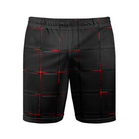 Мужские шорты спортивные с принтом 3D Плиты Red & Black ,  |  | 3d | 3д | 3д полосы | led | led подсветка | красночерный | красный | полосы | свет | свечение | текстуры | черно красный | черный
