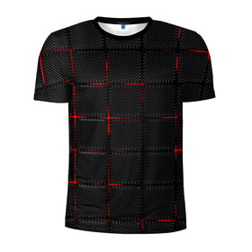 Мужская футболка 3D спортивная с принтом 3D Плиты Red & Black , 100% полиэстер с улучшенными характеристиками | приталенный силуэт, круглая горловина, широкие плечи, сужается к линии бедра | 3d | 3д | 3д полосы | led | led подсветка | красночерный | красный | полосы | свет | свечение | текстуры | черно красный | черный