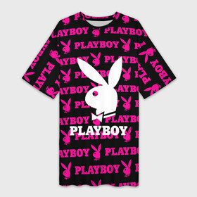 Платье-футболка 3D с принтом PLAYBOY | ПЛЕЙБОЙ (Z) ,  |  | Тематика изображения на принте: brand | brazzers | fake taxi | faketaxi | hub | mode | playboy | бразерс | бренд | мода | фейк такси