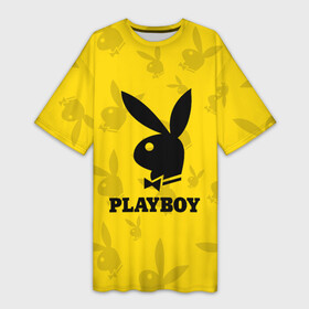 Платье-футболка 3D с принтом PLAYBOY | ПЛЕЙБОЙ (Z) ,  |  | Тематика изображения на принте: brand | brazzers | fake taxi | faketaxi | hub | mode | playboy | бразерс | бренд | мода | фейк такси