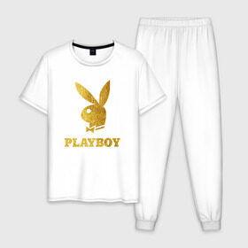 Мужская пижама хлопок с принтом PLAYBOY GOLD , 100% хлопок | брюки и футболка прямого кроя, без карманов, на брюках мягкая резинка на поясе и по низу штанин
 | brand | brazzers | fake taxi | faketaxi | hub | mode | playboy | бразерс | бренд | мода | фейк такси