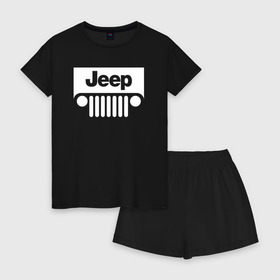 Женская пижама с шортиками хлопок с принтом Jeep , 100% хлопок | футболка прямого кроя, шорты свободные с широкой мягкой резинкой | 4на4 | auto | baja | jeep | offroad | trofi | авто | автомобиль | ам | баха | бездорожье | внедорожник | джип | джипинг | джиппинг | машина | машины | оффроад | полный привод