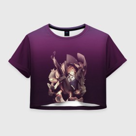 Женская футболка Crop-top 3D с принтом Чуя Накахара , 100% полиэстер | круглая горловина, длина футболки до линии талии, рукава с отворотами | Тематика изображения на принте: bungou stray dogs | chua nakahara | великие из бродячих псов | чуя накахара