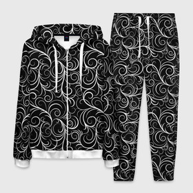 Мужской костюм 3D с принтом Чёрно - белые завитки , 100% полиэстер | Манжеты и пояс оформлены тканевой резинкой, двухслойный капюшон со шнурком для регулировки, карманы спереди | 