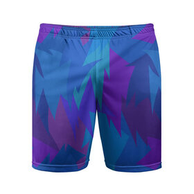 Мужские шорты спортивные с принтом Геометрический неон ,  |  | абстрактный | графический | линия | мозаика | орнамент | синий | углы | узор | элемент