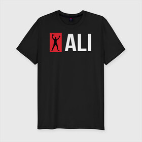 Мужская футболка премиум с принтом ALI , 92% хлопок, 8% лайкра | приталенный силуэт, круглый вырез ворота, длина до линии бедра, короткий рукав | ali | boxer | boxing | fighting | muhammad | muhammed | али | мухаммед