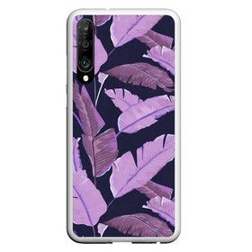 Чехол для Honor P30 с принтом Tropical leaves 4 purple , Силикон | Область печати: задняя сторона чехла, без боковых панелей | Тематика изображения на принте: leaves | palms. тропические | tropical | листья | пальмы