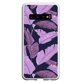 Чехол для Samsung Galaxy S10 с принтом Tropical leaves 4 purple , Силикон | Область печати: задняя сторона чехла, без боковых панелей | Тематика изображения на принте: leaves | palms. тропические | tropical | листья | пальмы