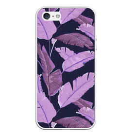 Чехол для iPhone 5/5S матовый с принтом Tropical leaves 4 purple , Силикон | Область печати: задняя сторона чехла, без боковых панелей | Тематика изображения на принте: leaves | palms. тропические | tropical | листья | пальмы