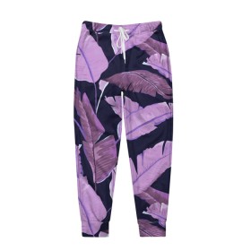 Мужские брюки 3D с принтом Tropical leaves 4 purple , 100% полиэстер | манжеты по низу, эластичный пояс регулируется шнурком, по бокам два кармана без застежек, внутренняя часть кармана из мелкой сетки | leaves | palms. тропические | tropical | листья | пальмы