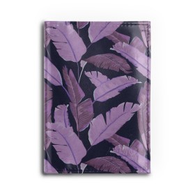 Обложка для автодокументов с принтом Tropical leaves 4 purple , натуральная кожа |  размер 19,9*13 см; внутри 4 больших “конверта” для документов и один маленький отдел — туда идеально встанут права | leaves | palms. тропические | tropical | листья | пальмы