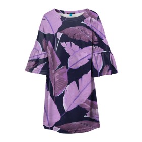 Детское платье 3D с принтом Tropical leaves 4 purple , 100% полиэстер | прямой силуэт, чуть расширенный к низу. Круглая горловина, на рукавах — воланы | leaves | palms. тропические | tropical | листья | пальмы