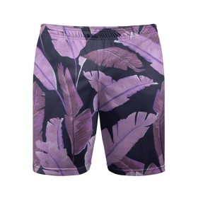 Мужские шорты спортивные с принтом Tropical leaves 4 purple ,  |  | leaves | palms. тропические | tropical | листья | пальмы