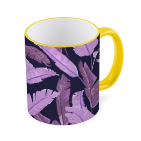 Кружка с принтом Tropical leaves 4 purple , керамика | ёмкость 330 мл | leaves | palms. тропические | tropical | листья | пальмы