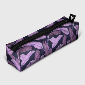 Пенал 3D с принтом Tropical leaves 4 purple , 100% полиэстер | плотная ткань, застежка на молнии | leaves | palms. тропические | tropical | листья | пальмы