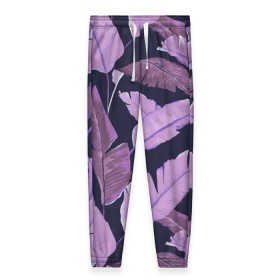 Женские брюки 3D с принтом Tropical leaves 4 purple , полиэстер 100% | прямой крой, два кармана без застежек по бокам, с мягкой трикотажной резинкой на поясе и по низу штанин. В поясе для дополнительного комфорта — широкие завязки | leaves | palms. тропические | tropical | листья | пальмы