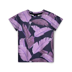 Детская футболка 3D с принтом Tropical leaves 4 purple , 100% гипоаллергенный полиэфир | прямой крой, круглый вырез горловины, длина до линии бедер, чуть спущенное плечо, ткань немного тянется | leaves | palms. тропические | tropical | листья | пальмы