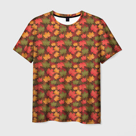 Мужская футболка 3D с принтом Maple leaves , 100% полиэфир | прямой крой, круглый вырез горловины, длина до линии бедер | leaves | maple | клён | кленовые | листопад | листья