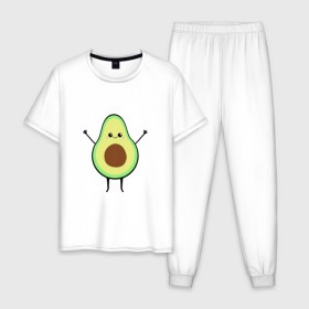 Мужская пижама хлопок с принтом Милый авокадо , 100% хлопок | брюки и футболка прямого кроя, без карманов, на брюках мягкая резинка на поясе и по низу штанин
 | avocado | авокадо | еда | милый авокадо | прикольная картинка | фрукт