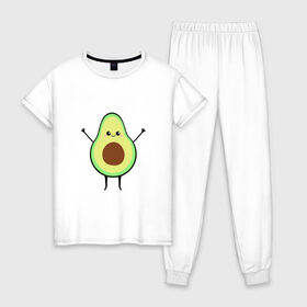 Женская пижама хлопок с принтом Милый авокадо , 100% хлопок | брюки и футболка прямого кроя, без карманов, на брюках мягкая резинка на поясе и по низу штанин | avocado | авокадо | еда | милый авокадо | прикольная картинка | фрукт