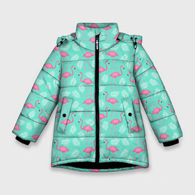 Зимняя куртка для девочек 3D с принтом Flamingo , ткань верха — 100% полиэстер; подклад — 100% полиэстер, утеплитель — 100% полиэстер. | длина ниже бедра, удлиненная спинка, воротник стойка и отстегивающийся капюшон. Есть боковые карманы с листочкой на кнопках, утяжки по низу изделия и внутренний карман на молнии. 

Предусмотрены светоотражающий принт на спинке, радужный светоотражающий элемент на пуллере молнии и на резинке для утяжки. | flamingo | leaves | листья | фламинго