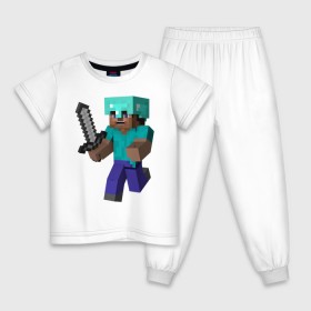 Детская пижама хлопок с принтом Майнкрафт , 100% хлопок |  брюки и футболка прямого кроя, без карманов, на брюках мягкая резинка на поясе и по низу штанин
 | minecraft | майнкрафт | меч | стив | шлем