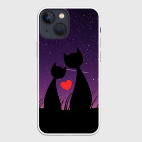 Чехол для iPhone 13 mini с принтом КОТИКИ | ЛЮБОВЬ ,  |  | cat | cats | love | space | космос | кот | коты | любовь | пара