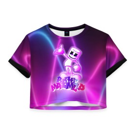 Женская футболка Crop-top 3D с принтом Marshmello (Oko) , 100% полиэстер | круглая горловина, длина футболки до линии талии, рукава с отворотами | dj | marshmello | oko | взлет | висит | граффити | губы | денс | диджей | дым | дэнс | звезда | звезды | зефир | зуб | инопланетянин | комсток | космонавт | космос | кристофер | луне | маршмелло | маршмеллоу