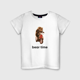 Детская футболка хлопок с принтом Bear time , 100% хлопок | круглый вырез горловины, полуприлегающий силуэт, длина до линии бедер | bear | bear time | bike | moto | motorbike | motorcycle | scooter | медведь | миша | мишка | мопед | мото | мотоцикл