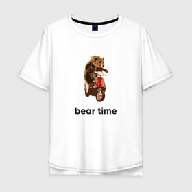 Мужская футболка хлопок Oversize с принтом Bear time , 100% хлопок | свободный крой, круглый ворот, “спинка” длиннее передней части | bear | bear time | bike | moto | motorbike | motorcycle | scooter | медведь | миша | мишка | мопед | мото | мотоцикл