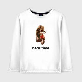 Детский лонгслив хлопок с принтом Bear time , 100% хлопок | круглый вырез горловины, полуприлегающий силуэт, длина до линии бедер | bear | bear time | bike | moto | motorbike | motorcycle | scooter | медведь | миша | мишка | мопед | мото | мотоцикл