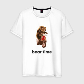 Мужская футболка хлопок с принтом Bear time , 100% хлопок | прямой крой, круглый вырез горловины, длина до линии бедер, слегка спущенное плечо. | Тематика изображения на принте: bear | bear time | bike | moto | motorbike | motorcycle | scooter | медведь | миша | мишка | мопед | мото | мотоцикл