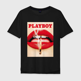 Мужская футболка хлопок Oversize с принтом PLAYBOY , 100% хлопок | свободный крой, круглый ворот, “спинка” длиннее передней части | brand | brazzers | fake taxi | faketaxi | fire | hub | kiss | mode | playboy | бразерс | бренд | губы | мода | поцелуй | фейк такси