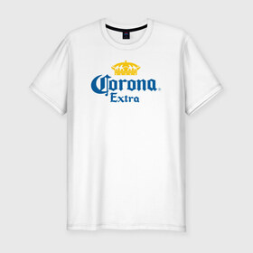 Мужская футболка хлопок Slim с принтом Corona Extra Коронавирус , 92% хлопок, 8% лайкра | приталенный силуэт, круглый вырез ворота, длина до линии бедра, короткий рукав | beer | corona | corona virus | coronavirus | virus | вирус | корона | коронавирус