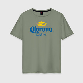 Женская футболка хлопок Oversize с принтом Corona Extra Коронавирус , 100% хлопок | свободный крой, круглый ворот, спущенный рукав, длина до линии бедер
 | beer | corona | corona virus | coronavirus | virus | вирус | корона | коронавирус