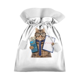 Подарочный 3D мешок с принтом Кот в очках , 100% полиэстер | Размер: 29*39 см | cat | график | деньги | калькулятор | кот | кот в очках