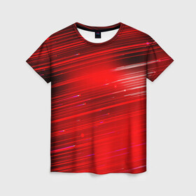 Женская футболка 3D с принтом Красный свет , 100% полиэфир ( синтетическое хлопкоподобное полотно) | прямой крой, круглый вырез горловины, длина до линии бедер | красночерный | красный | полосы | свет | свечение | текстуры | черно красный | черный