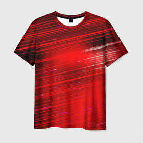 Мужская футболка 3D с принтом Красный свет , 100% полиэфир | прямой крой, круглый вырез горловины, длина до линии бедер | красночерный | красный | полосы | свет | свечение | текстуры | черно красный | черный