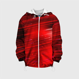 Детская куртка 3D с принтом Красный свет , 100% полиэстер | застежка — молния, подол и капюшон оформлены резинкой с фиксаторами, по бокам — два кармана без застежек, один потайной карман на груди, плотность верхнего слоя — 90 г/м2; плотность флисового подклада — 260 г/м2 | красночерный | красный | полосы | свет | свечение | текстуры | черно красный | черный