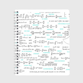 Тетрадь с принтом Математические формулы , 100% бумага | 48 листов, плотность листов — 60 г/м2, плотность картонной обложки — 250 г/м2. Листы скреплены сбоку удобной пружинной спиралью. Уголки страниц и обложки скругленные. Цвет линий — светло-серый
 | Тематика изображения на принте: алгебра | вычисления | геометрия | дроби | интегралы | матан | математика | студентам | формулы | школа | шпаргалка