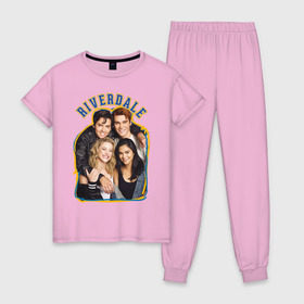 Женская пижама хлопок с принтом Riverdale heroes , 100% хлопок | брюки и футболка прямого кроя, без карманов, на брюках мягкая резинка на поясе и по низу штанин | go bulldogs | jughead | pop s | riverdale | vdgerir