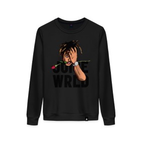 Женский свитшот хлопок с принтом Juice WRLD. , 100% хлопок | прямой крой, круглый вырез, на манжетах и по низу широкая трикотажная резинка  | eminem | godzilla | juice wrld | rap | американский рэпер | годзила | зарубежный реп | маршалл брюс мэтерс | музыка | реп | рэпер | эминем