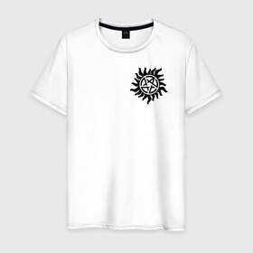 Мужская футболка хлопок с принтом Supernatural Pentagram , 100% хлопок | прямой крой, круглый вырез горловины, длина до линии бедер, слегка спущенное плечо. | Тематика изображения на принте: supernatural | vdzabma | сверхъестественное