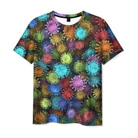 Мужская футболка 3D с принтом Разноцветные вирусы , 100% полиэфир | прямой крой, круглый вырез горловины, длина до линии бедер | Тематика изображения на принте: coronavirus | virus | вирус | врач | доктор | инфекция | коронавирус | медицина | паттерн | радуга