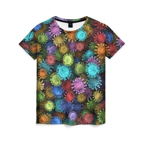 Женская футболка 3D с принтом Разноцветные вирусы , 100% полиэфир ( синтетическое хлопкоподобное полотно) | прямой крой, круглый вырез горловины, длина до линии бедер | coronavirus | virus | вирус | врач | доктор | инфекция | коронавирус | медицина | паттерн | радуга
