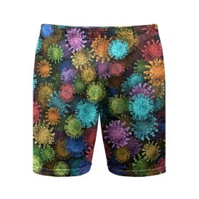 Мужские шорты спортивные с принтом Разноцветные вирусы ,  |  | Тематика изображения на принте: coronavirus | virus | вирус | врач | доктор | инфекция | коронавирус | медицина | паттерн | радуга
