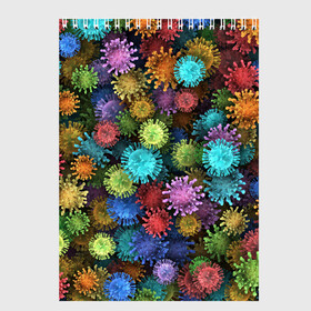 Скетчбук с принтом Разноцветные вирусы , 100% бумага
 | 48 листов, плотность листов — 100 г/м2, плотность картонной обложки — 250 г/м2. Листы скреплены сверху удобной пружинной спиралью | coronavirus | virus | вирус | врач | доктор | инфекция | коронавирус | медицина | паттерн | радуга