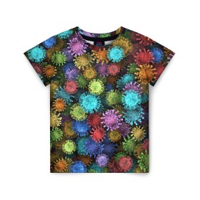 Детская футболка 3D с принтом Разноцветные вирусы , 100% гипоаллергенный полиэфир | прямой крой, круглый вырез горловины, длина до линии бедер, чуть спущенное плечо, ткань немного тянется | coronavirus | virus | вирус | врач | доктор | инфекция | коронавирус | медицина | паттерн | радуга
